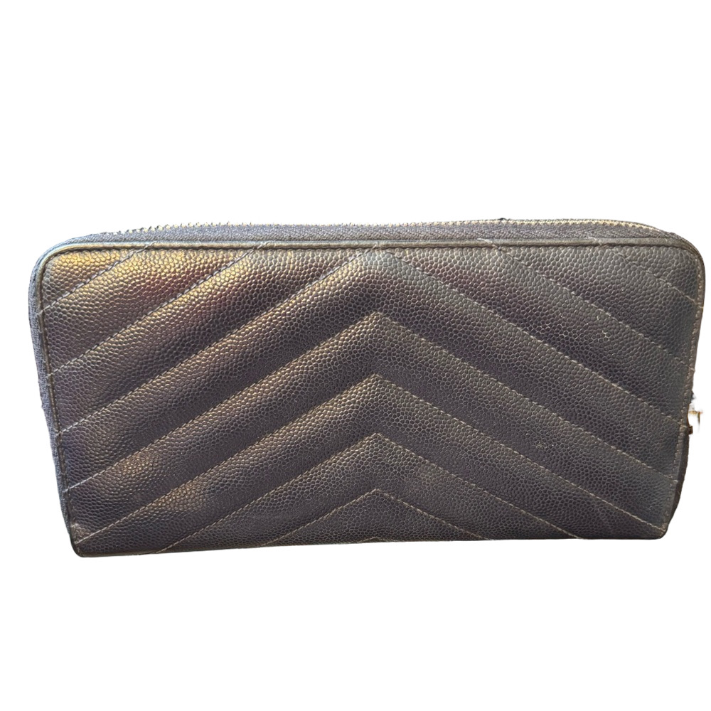 Yves Saint Laurent RARE NAVY Blue Chevron Quilted Wallet - Picture 2 of 16